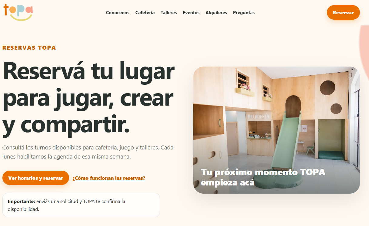 Web de reservas de TOPA conectada directamente con su software de gestión